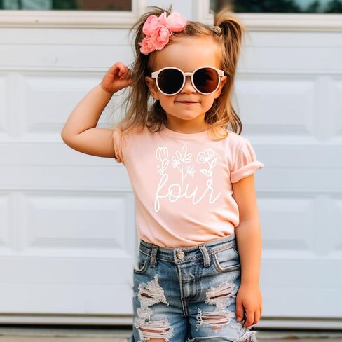 Olive Loves Apple Floral 4th Birthday Shirt for Little Girls Fourth Birthday Outfit in Saudi Arabia