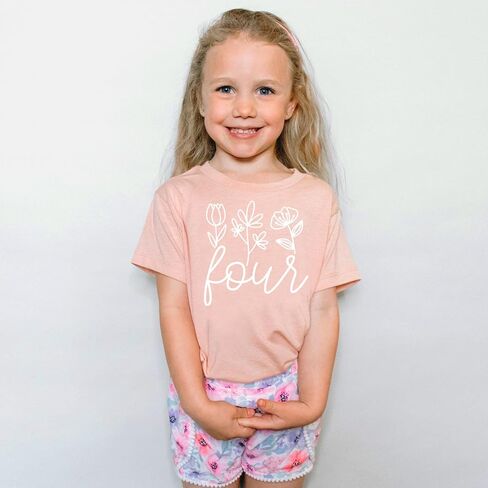 Olive Loves Apple Floral 4th Birthday Shirt for Little Girls Fourth Birthday Outfit in Saudi Arabia