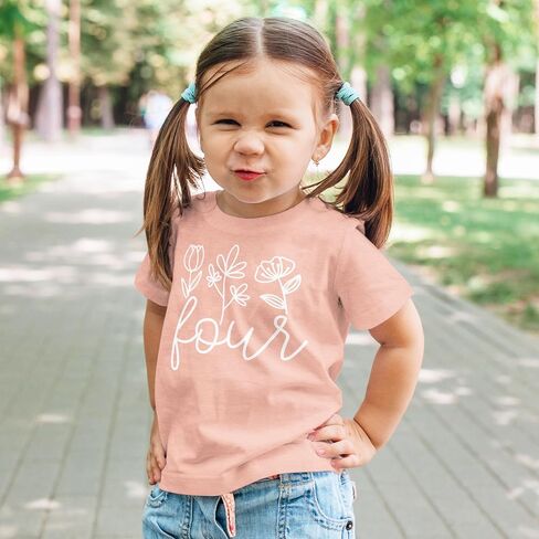 Olive Loves Apple Floral 4th Birthday Shirt for Little Girls Fourth Birthday Outfit in Saudi Arabia