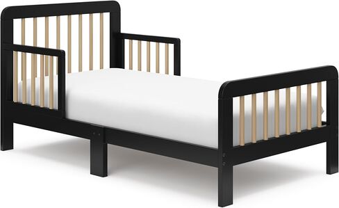 Storkcraft Pasadena Toddler Bed (Black with Driftwood) - GREENGUARD Gold Certified, Fits Standard Full-Size Crib & Toddler Mattress, Toddler Safety Guardrails Included, Complete Design with Footboard in Saudi Arabia
