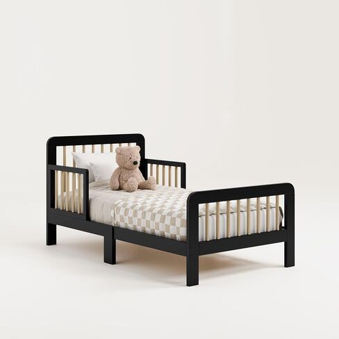 Storkcraft Pasadena Toddler Bed (Black with Driftwood) - GREENGUARD Gold Certified, Fits Standard Full-Size Crib & Toddler Mattress, Toddler Safety Guardrails Included, Complete Design with Footboard in Saudi Arabia