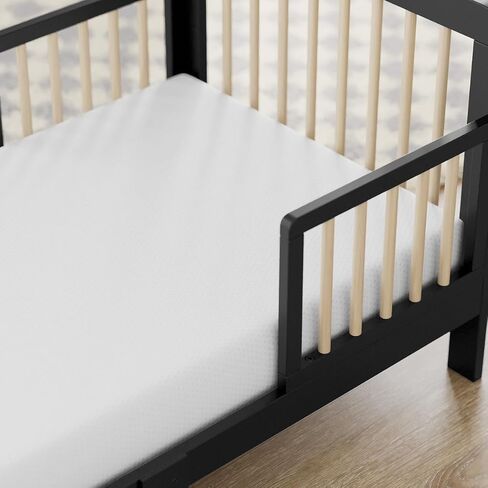 Storkcraft Pasadena Toddler Bed (Black with Driftwood) - GREENGUARD Gold Certified, Fits Standard Full-Size Crib & Toddler Mattress, Toddler Safety Guardrails Included, Complete Design with Footboard in Saudi Arabia