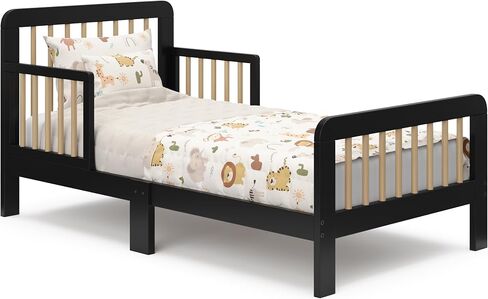 Storkcraft Pasadena Toddler Bed (Black with Driftwood) - GREENGUARD Gold Certified, Fits Standard Full-Size Crib & Toddler Mattress, Toddler Safety Guardrails Included, Complete Design with Footboard in Saudi Arabia