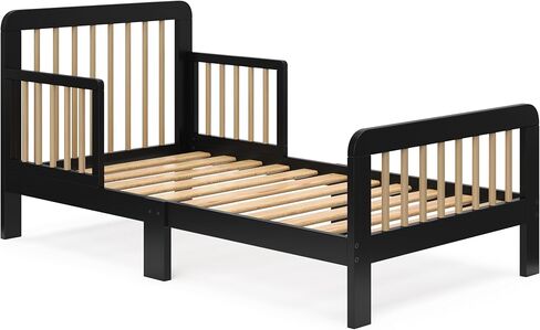 Storkcraft Pasadena Toddler Bed (Black with Driftwood) - GREENGUARD Gold Certified, Fits Standard Full-Size Crib & Toddler Mattress, Toddler Safety Guardrails Included, Complete Design with Footboard in Saudi Arabia