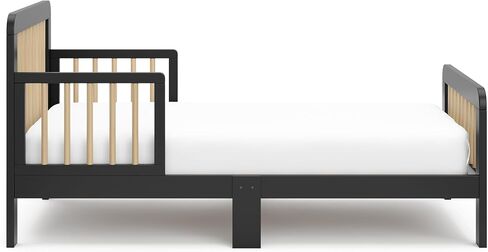 Storkcraft Pasadena Toddler Bed (Black with Driftwood) - GREENGUARD Gold Certified, Fits Standard Full-Size Crib & Toddler Mattress, Toddler Safety Guardrails Included, Complete Design with Footboard in Saudi Arabia