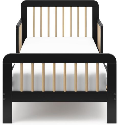 Storkcraft Pasadena Toddler Bed (Black with Driftwood) - GREENGUARD Gold Certified, Fits Standard Full-Size Crib & Toddler Mattress, Toddler Safety Guardrails Included, Complete Design with Footboard in Saudi Arabia