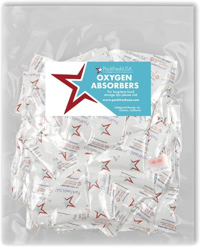 PackFreshUSA: 50 Pack - 500cc Oxygen Absorber Packs - Food Preservation - Long-Term Food Storage Guide Included in Saudi Arabia