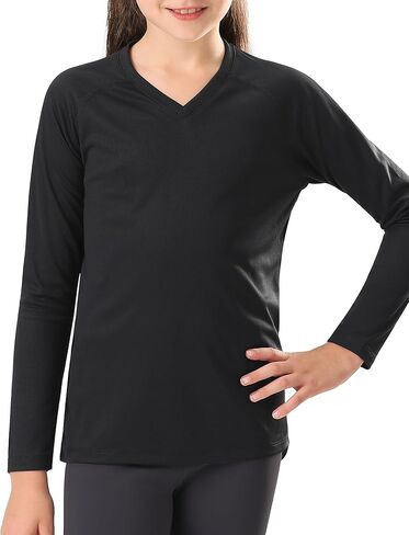 Stelle Youth Girls Athletic Performance Long Sleeve Shirts V Neck Moisture Wicking Base Layer Undershirt in Kuwait