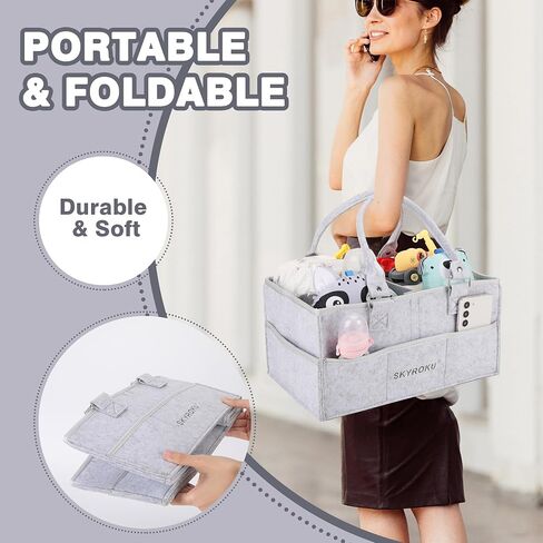 SKYROKU Baby Diaper Caddy Organizer, Portable Car Caddy Storage Basket for New MOthers, Baby Nursery Gift & Newborn Essentials Beige in Saudi Arabia