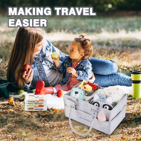 SKYROKU Baby Diaper Caddy Organizer, Portable Car Caddy Storage Basket for New MOthers, Baby Nursery Gift & Newborn Essentials Beige in Saudi Arabia
