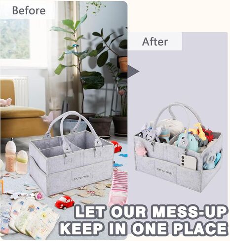 SKYROKU Baby Diaper Caddy Organizer, Portable Car Caddy Storage Basket for New MOthers, Baby Nursery Gift & Newborn Essentials Beige in Saudi Arabia