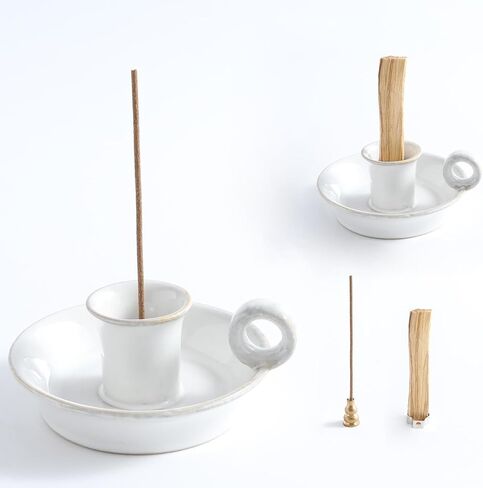 ooit Palo Santo Holder with Handle, Ceramic Palo Santo Burner Holder,Palo Santo Sticks Holder, Palo Santo Burner,Scent Wood Stand and Ash Catcher, Sturdy and Well Made Incense Burner(White) in Saudi Arabia