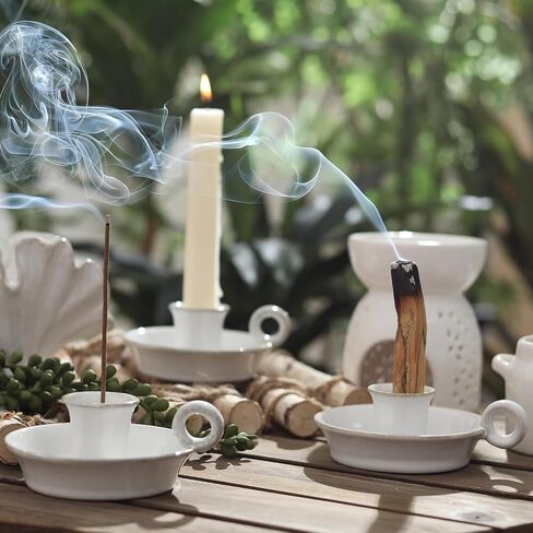 ooit Palo Santo Holder with Handle, Ceramic Palo Santo Burner Holder,Palo Santo Sticks Holder, Palo Santo Burner,Scent Wood Stand and Ash Catcher, Sturdy and Well Made Incense Burner(White) in Saudi Arabia