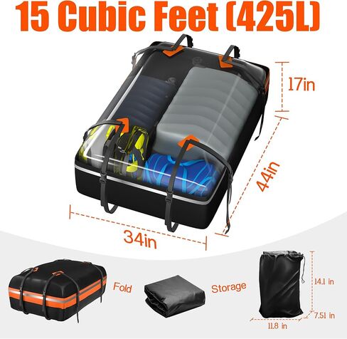 حامل البضائع على السطح من WISAMIC، حامل علوي للسيارة مقاوم للماء 1000D PVC، رف أمتعة مع حصيرة مضادة للانزلاق لجميع المركبات مع/بدون رفوف (21 قدم مكعب) in Kuwait