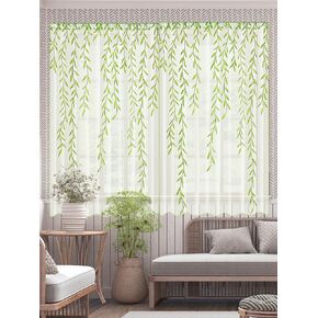 Willow Voile Curtains Cute Green Sheers Leaf Curtain Tulle Vine Window Curtains Nursery Green Sheers Ivy Pretty Curtain for Kids Living Room Bedroom Window Door Balcony (2 Pieces,39.4 x 78.7 Inch)