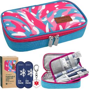 Insulin Cooler Travel Case with Medical Alert,Insulated Medicine Travel Bag for Diabetic EpiPen needles with 2 Reusable Ice Pack Easy to TSA Approved(Camblack)
