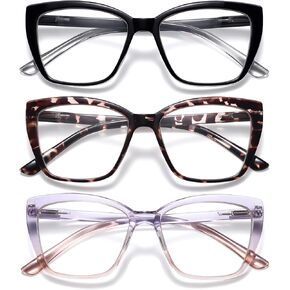ORANZI Reading Glasses for Women, 3 pack Fashion Oversized Readers for Women, Spring Hinge Cat Eye Glasses Anti Eyestrain