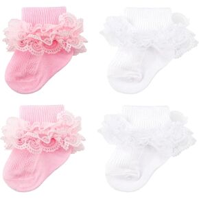 AQOKKA Baby Girls Socks Eyelet Ruffle Frilly Lace Summer Thin Dress Socks for Newborn Infant Toddler Kids in Kuwait