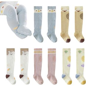 Baby Toddlers Knee High Non Slip Socks with Grips Girl Boy Non-Skid Socks Newborn Infant Floor Crawling Tube Stockings in Kuwait