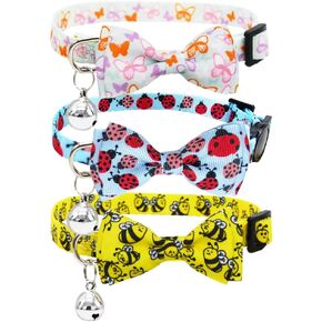 3 Pack Fall Cat Collar with Bow Kitten Bowtie Collar with Bell Autumn Breakaway Adjustable Collars