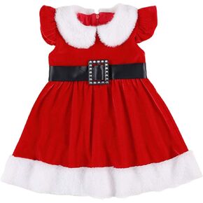 Toddler Baby Girl Christmas Outfit Xmas Dress Long Sleeve Velvet Dresses Fur Scarf Santa Hats 3Pcs