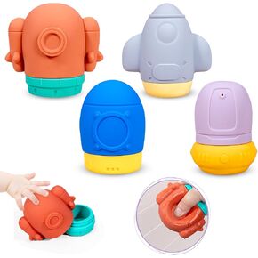 Mold Free Bath Toys, iselyn 4Packs Bath Toys for Toddlers Silicone Baby Bath Toys Non-Toxic Squeezable Bathtub Toys for Infants-Dinosaurs