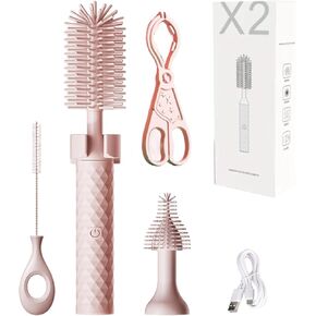 Electric Baby Bottle Brush, Rechargeable Cleaning Brush with Waterproof and Wall-Mounted Design, Silicone Bottle/Pacifier/Straw Brush, 360° Rotating Cleaning, for New Mom (Green)