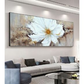 Flower Wall Art Glod Framed for Living Room Wall Decor White and Glod Floral Painting Home Decoration for Bedroom 24x48 inches