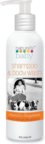 شامبو ناتشرز بيبي، غسول الوجه والجسم، 8 أونصة - مصمم للبشرة التي تعاني من مشاكل وحساسة، درجة حموضة محايدة. خالٍ من الكبريتات أو العطور الصناعية - الفانيليا واليوسفي in Kuwait
