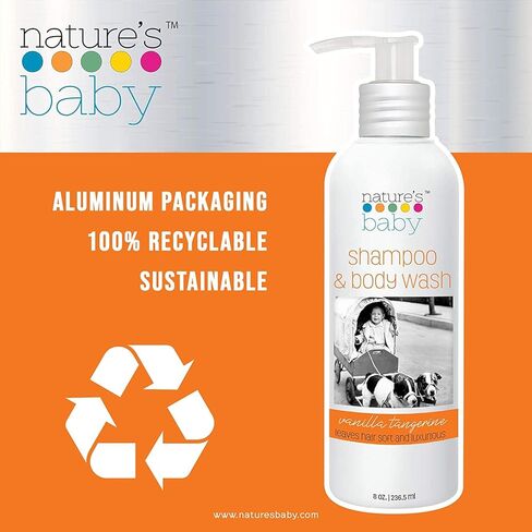 شامبو ناتشرز بيبي، غسول الوجه والجسم، 8 أونصة - مصمم للبشرة التي تعاني من مشاكل وحساسة، درجة حموضة محايدة. خالٍ من الكبريتات أو العطور الصناعية - الفانيليا واليوسفي in Kuwait