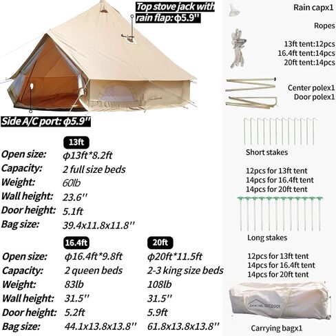 DANCHEL OUTDOOR B5 PRO 4 Season Canvas خيمة جرس مع 2 مقابس موقد، خيمة يورت كبيرة لامعة لـ 4/6/8 أشخاص خيمة حائط شتوية للتخييم مع أرضية 13 قدمًا / 16.4 قدمًا / 20 قدمًا in Saudi Arabia