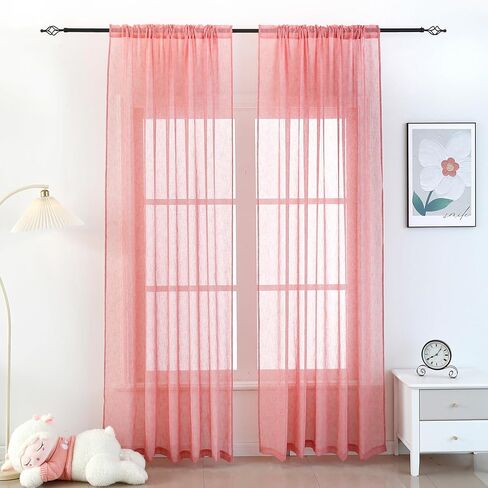 مجموعة توني ستائر شبه شفافة من الكتان الصناعي من الكتان 63 لغرفة المعيشة وغرفة الأطفال، لوحتين لغرفة النوم، ستارة فوال مرشحة للضوء لحفلات الزفاف (52 × 63 بوصة، أرجواني، لوحتان) in Kuwait