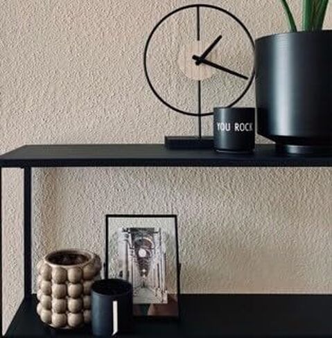WHW Whole House Worlds Mid-Century Modern Desktop Clock, Black, Wood Grain Detail, Quartz Movement, Iron, Round, Mounted, Rectangular Base, 12.25 Inches, 1 AA Battery (Not Included) in Saudi Arabia
