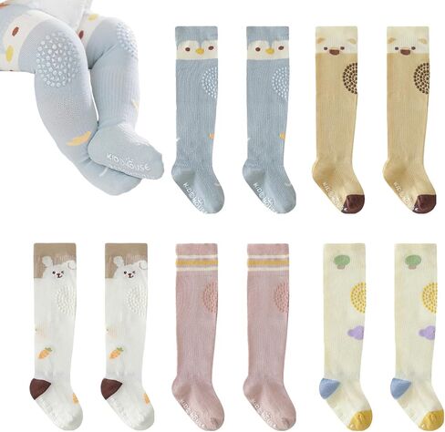Baby Toddlers Knee High Non Slip Socks with Grips Girl Boy Non-Skid Socks Newborn Infant Floor Crawling Tube Stockings in Kuwait