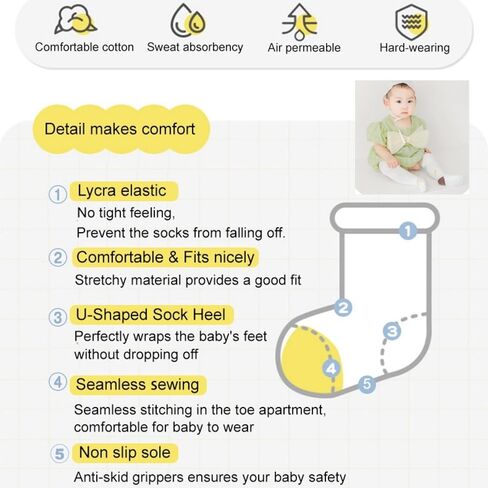 Baby Toddlers Knee High Non Slip Socks with Grips Girl Boy Non-Skid Socks Newborn Infant Floor Crawling Tube Stockings in Kuwait