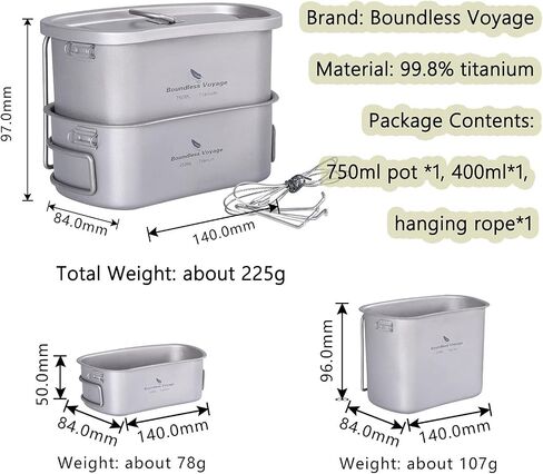 iBasingo Titanium Canteen Mess Kit with Folding Handle Hanging Ring Ultralight Portable for Lunch Outdoor Camping Hiking in Kuwait