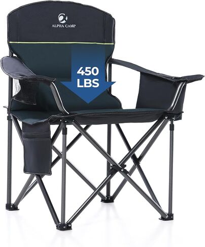 GREEN PARTY Folding Camping Chairs Oversized Heavy Duty Lawn Chair with Cooler Bag, Cup Holder, Storage Pocket, Collapsible Padded Outdoor Arm Chair, Quad Lumbar Back Chair Supports 450LBS, Green in Saudi Arabia