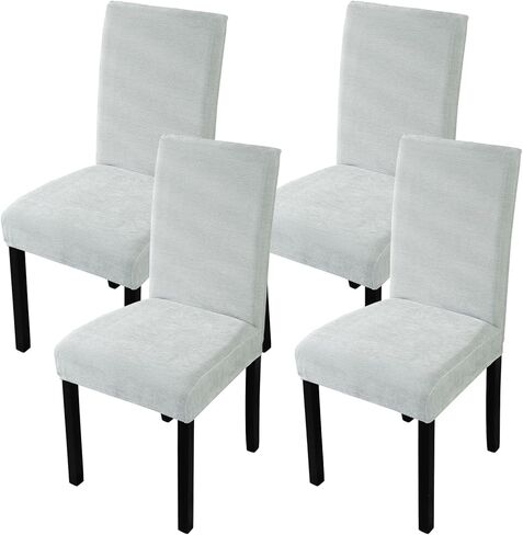 أغطية كراسي WEYOND لغرفة الطعام مجموعة من 4 أغطية كراسي غرفة الطعام كبيرة قابلة للتمدد، واقي أثاث كرسي بارسونز مع غزل الشنيل لغرفة المعيشة 4 عبوات (رمادي فاتح) in Kuwait