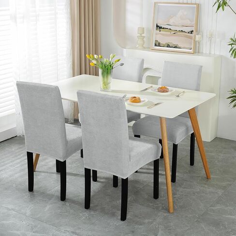 أغطية كراسي WEYOND لغرفة الطعام مجموعة من 4 أغطية كراسي غرفة الطعام كبيرة قابلة للتمدد، واقي أثاث كرسي بارسونز مع غزل الشنيل لغرفة المعيشة 4 عبوات (رمادي فاتح) in Kuwait