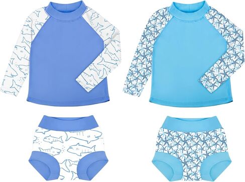 BIG ELEPHANT 2 Pcs Rash Guard Swim Diapers Sets for Unisex Baby, Boys Girls Long Sleeve Swimsuit with UPF 50+ Sun Protection in Saudi Arabia