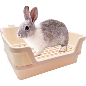 PINVNBY Large Rabbit Litter Box Deep Bunny Corner Toilet Box Double-Deck Small Animal Potty Trainer with Hooks for Adult Guinea Pig Chinchilla Ferret Chipmunk(Pink)