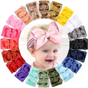 WillingTee 20 Colors Baby Girls Bows Headbands Nylon Hairbands Ribbon Bow Elastic Hair Accessories for Newborns Infants Toddlers and Kids