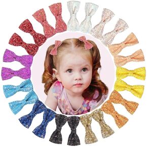 DeD 24 Pcs 3" Glitter Hair Bows for Girls Sparkly Sequin Bows with Alligator Clips Colorsful Hair Bows Clips for Toddlers Kids Teens in Pairs