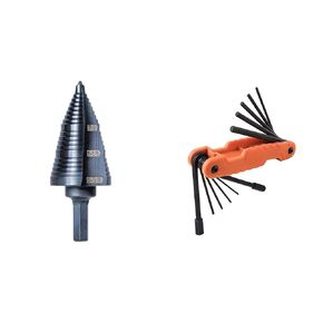 Klein Tools KTSBSPRO Premium 3-Piece Electrician's Step Bit Set with Cutting Oil, Modular Case, 3/8-Inch Hex Shank, Straight Double Fluted