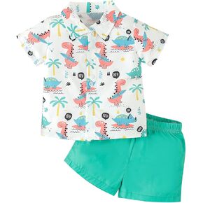 Toddler Boy Summer Clothes Set Button Down Short Sleeve Shirt Elastic Waist Shorts 2Pcs Fashion Boys Outfits