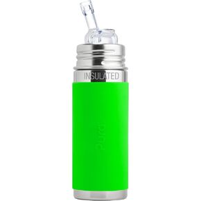 Pura Kiki 9oz/260 ml Stainless Steel Insulated Bottle w/Silicone Straw & Sleeve, Plastic-Free, MadeSafe Certified, Medical-Grade Silicone Straw for Kids, Toddlers, Babies & Infant – Ocean Bumper