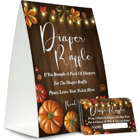 Baby Shower Diaper Raffle Sign, 50 Guessing Cards, Multicolor, 5x7 Inches