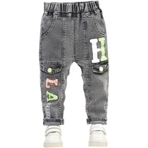 Baby Toddler Elastic Waist Cute Printed Fashion Jeans Little Boys'Stretch Jogger Denim Pants clothes