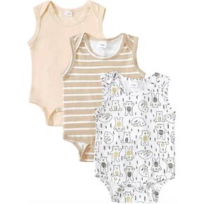 Newborn Unisex-Baby Boy Girl 3-Pack Sleeveless Bodysuits Cotton Soft Unisex Rompers 0-18 Months