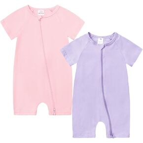 JunNeng Baby Boy Girl 2 Pack Short Sleeve Zipper Rompers Infant Cotton 2-way Zippers Comfy Summer Jumpsuit